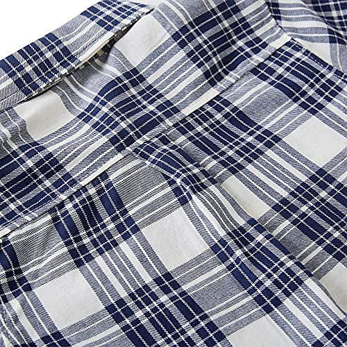Spring&Gege Boys' Short Sleeve Plaid Button Down Cotton Sport Dress Shirts, Navy Blue Check Gingham, Size 13-14 Years