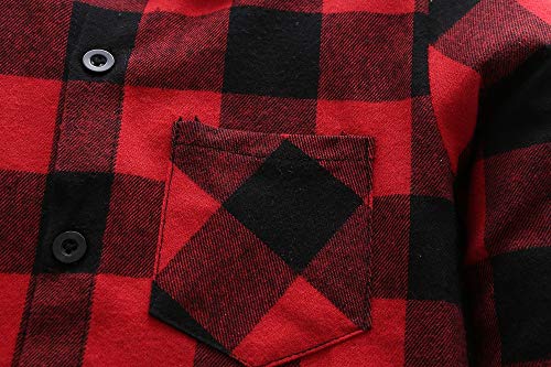 GRANDWISH Kids Long Sleeve Plaid Cotton Shirt Red Black 13-14 Years