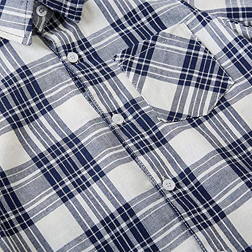 Spring&Gege Boys' Short Sleeve Plaid Button Down Cotton Sport Dress Shirts, Navy Blue Check Gingham, Size 13-14 Years