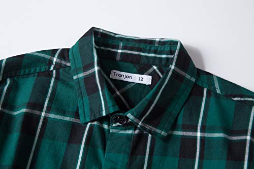 Tronjori Boy's Long Sleeve Button Down Woven Shirt(8,Dark Green)