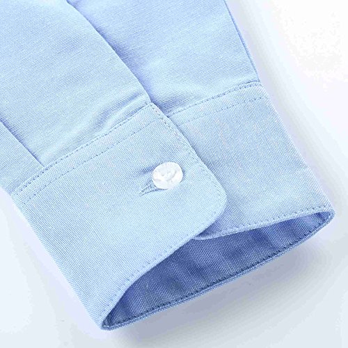 Bienzoe Boy's School Uniform Long Sleeve Button Down Oxford Shirt Blue 8-9 Years