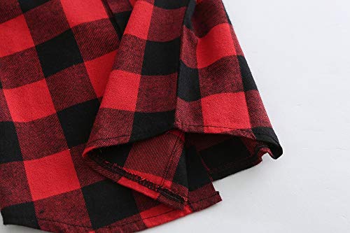 GRANDWISH Kids Long Sleeve Plaid Cotton Shirt Red Black 13-14 Years