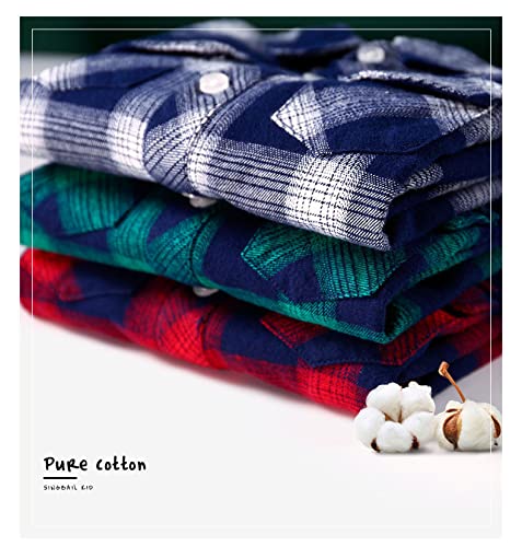 Coralup Kids Cotton Plaid Button Down Long Sleeve Shirt for Boys Girls Red 10-11Years