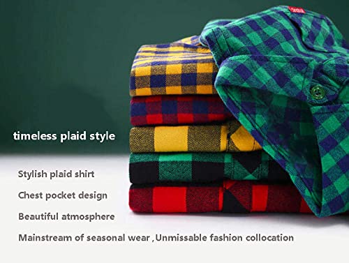 Coralup Kids Cotton Plaid Button Down Long Sleeve Shirt for Boys Girls Red 10-11Years