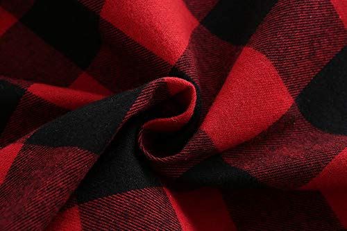 GRANDWISH Kids Long Sleeve Plaid Cotton Shirt Red Black 13-14 Years