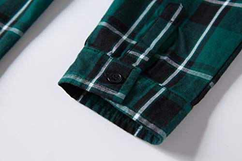 Tronjori Boy's Long Sleeve Button Down Woven Shirt(8,Dark Green)