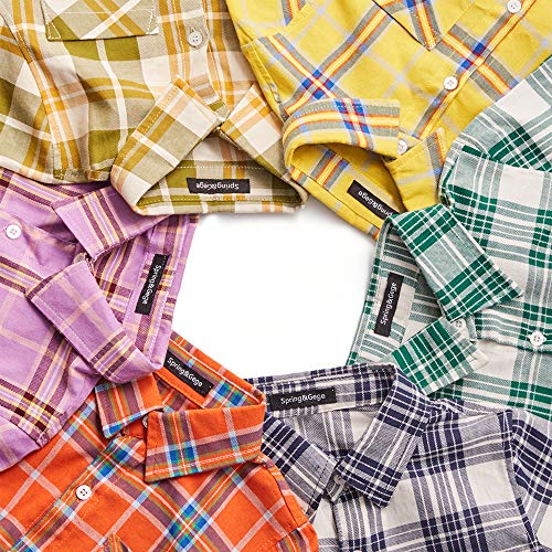 Spring&Gege Boys' Short Sleeve Plaid Button Down Cotton Sport Dress Shirts, Navy Blue Check Gingham, Size 13-14 Years