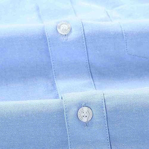 Bienzoe Boy's School Uniform Long Sleeve Button Down Oxford Shirt Blue 8-9 Years