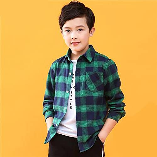 Coralup Kids Cotton Plaid Button Down Long Sleeve Shirt for Boys Girls Red 10-11Years