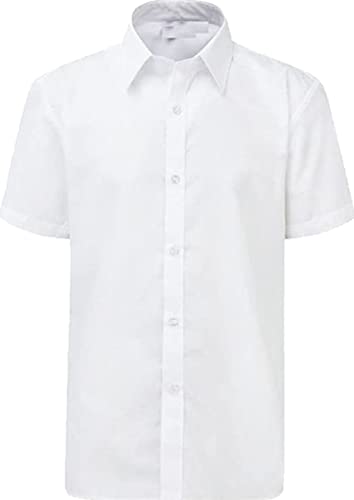 ND Sports Boy's School Uniform Short Sleeve Shirt White Sky Blue (15-16 Years, White)