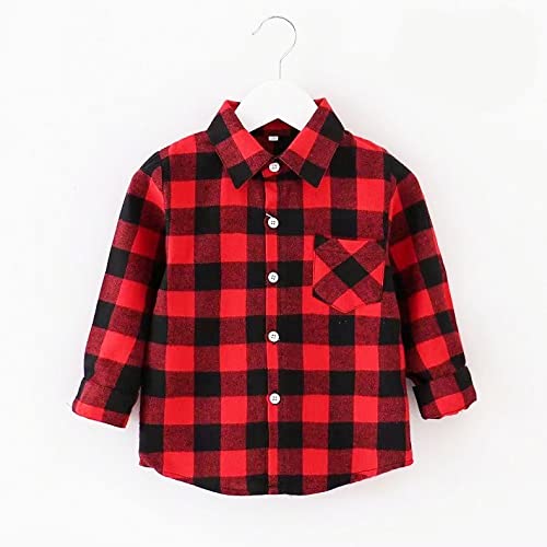 Coralup Kids Cotton Plaid Button Down Long Sleeve Shirt for Boys Girls Red 10-11Years