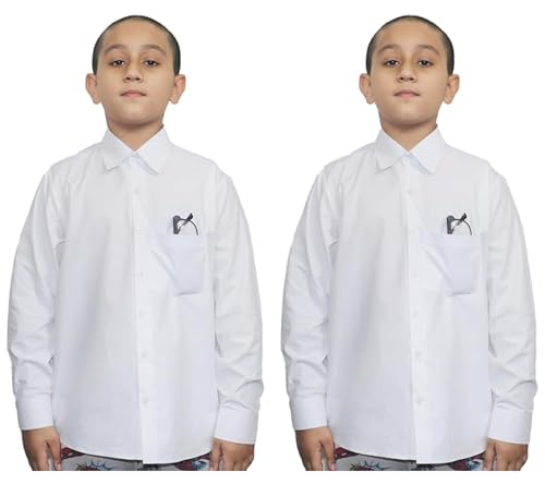 Bahob® 2 Pack Boy's School Uniform Long Sleeve Button Down White School Shirts 3-14 Years (2 Pack White, 13-14 Years)
