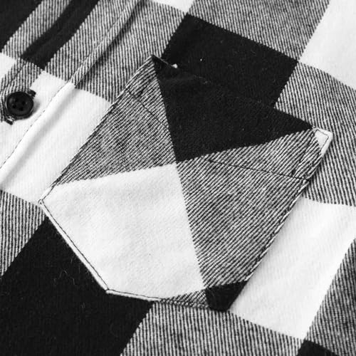 DILBYKE Boys' Casual Flannel Shirt Plaid Long Sleeve Checked Button Down Shirts for Kids, Soft Cotton Plush, Black and White Checked 15-16 Years