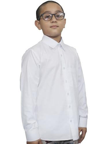 Bahob® 2 Pack Boy's School Uniform Long Sleeve Button Down White School Shirts 3-14 Years (2 Pack White, 13-14 Years)