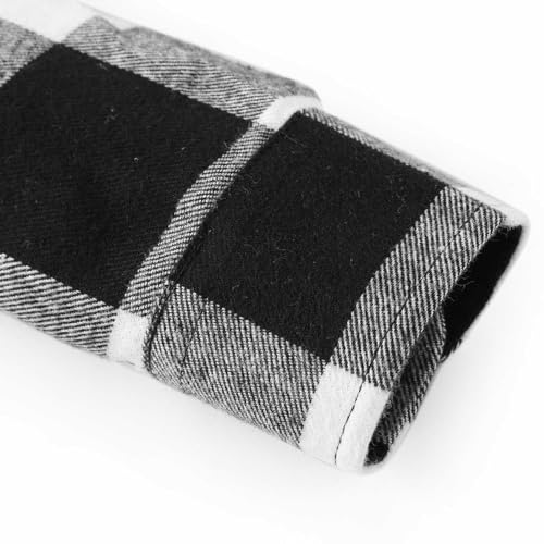 DILBYKE Boys' Casual Flannel Shirt Plaid Long Sleeve Checked Button Down Shirts for Kids, Soft Cotton Plush, Black and White Checked 15-16 Years