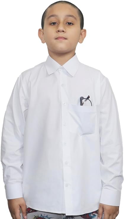 Bahob® 2 Pack Boy's School Uniform Long Sleeve Button Down White School Shirts 3-14 Years (2 Pack White, 13-14 Years)