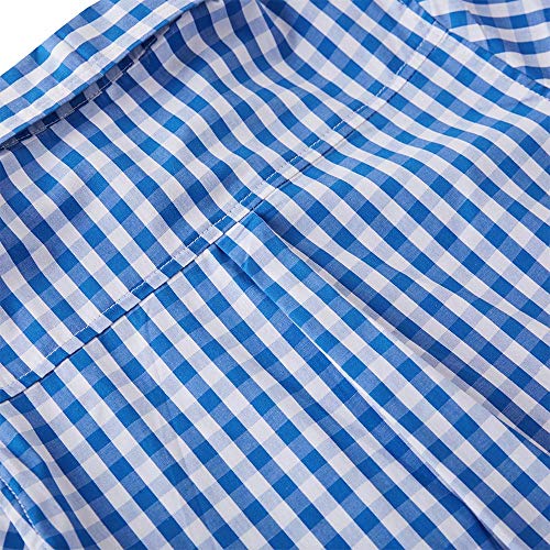 Spring&Gege Boys' Short Sleeve Poplin Button Down Shirt Cotton Plaid Uniform Dress Shirts, Royal Blue Large Check Gingham, Size 11-12 Years