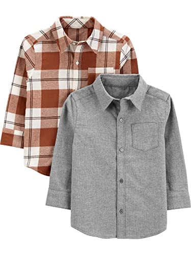 Simple Joys by Carter's Boys' Long-Sleeve Woven Shirt, Pack of 2 Button, Grey/Maroon Plaid, 8