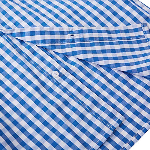 Spring&Gege Boys' Short Sleeve Poplin Button Down Shirt Cotton Plaid Uniform Dress Shirts, Royal Blue Large Check Gingham, Size 11-12 Years