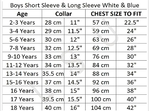 Boys Dress School Shirts Short Sleeve Long Sleeve in Blue & White Colour (15-16 Years (14.5" Collar Size), Blue Short Sleeve)