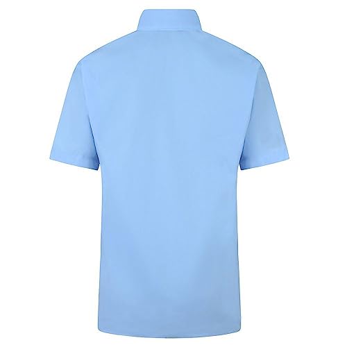 Boys Dress School Shirts Short Sleeve Long Sleeve in Blue & White Colour (15-16 Years (14.5" Collar Size), Blue Short Sleeve)