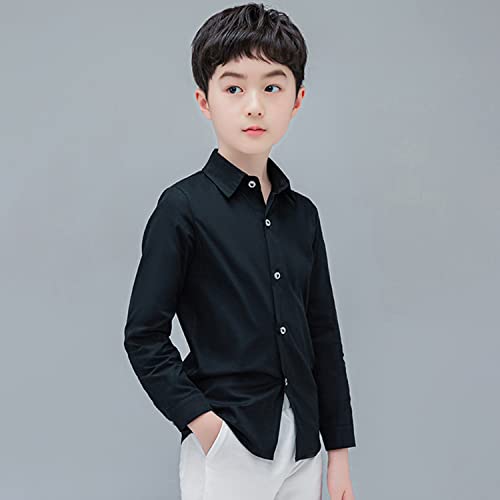 LOLANTA Boys Black Dress Shirt School Uniform Shirt Oxford Shirt, Long Sleeve, Button-up, Slim Fit(11-12 Yrs, Black,Tag 160)