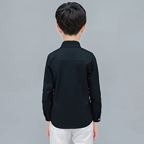 LOLANTA Boys Black Dress Shirt School Uniform Shirt Oxford Shirt, Long Sleeve, Button-up, Slim Fit(11-12 Yrs, Black,Tag 160)
