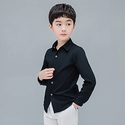 LOLANTA Boys Black Dress Shirt School Uniform Shirt Oxford Shirt, Long Sleeve, Button-up, Slim Fit(11-12 Yrs, Black,Tag 160)