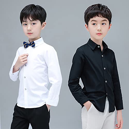 LOLANTA Boys Black Dress Shirt School Uniform Shirt Oxford Shirt, Long Sleeve, Button-up, Slim Fit(11-12 Yrs, Black,Tag 160)