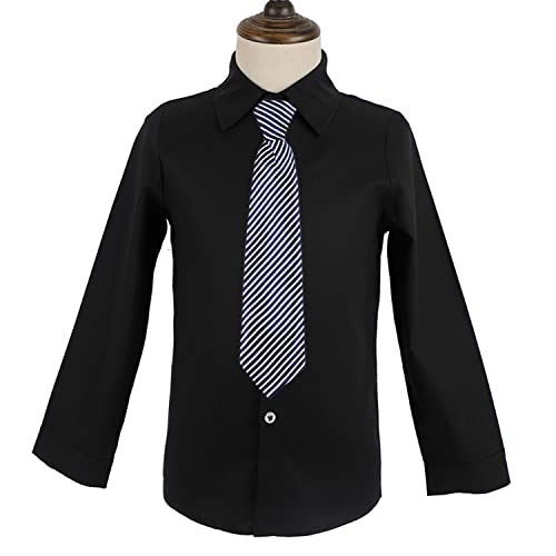 LOLANTA Boys Black Dress Shirt School Uniform Shirt Oxford Shirt, Long Sleeve, Button-up, Slim Fit(11-12 Yrs, Black,Tag 160)