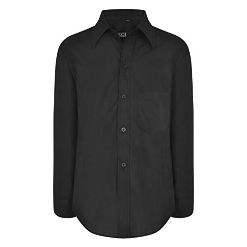 AEL Boys Shirt Formal Plain Long Sleeved Wedding Suit Smart Party Colour: Black Size: 7-8 Years