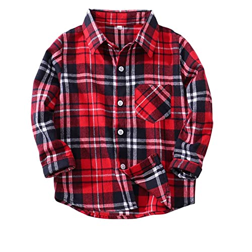PythJooh Toddler Boy's Girl's Plaid Shirt, Classic Flannel Button Down Long Sleeve Casual Plaid Shirt 1-10 Years