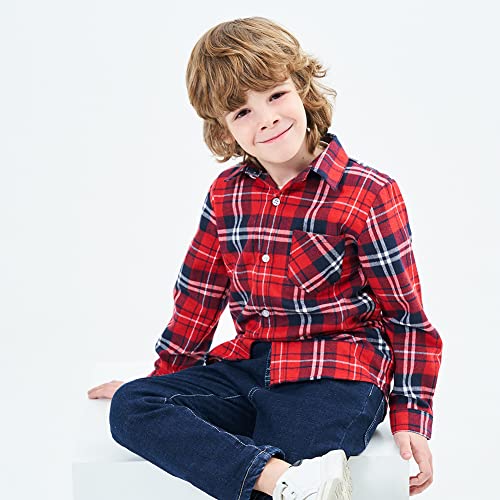 PythJooh Toddler Boy's Girl's Plaid Shirt, Classic Flannel Button Down Long Sleeve Casual Plaid Shirt 1-10 Years