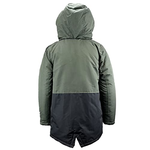 G5 APPAREL Boys Padded Fleece Lined Parka Coat | Kids Water Resistant Jacket (14 Years, Olive/Black)