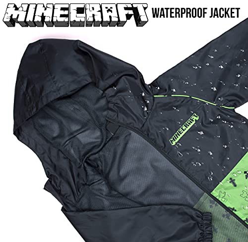 Minecraft Raincoat for Boys Age 5-12 Outdoor Waterproof Jacket with Lining and Hood Lightweight and Machine Washable