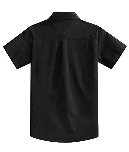 Spring&Gege Boys' Short Sleeve Solid Formal Cotton Twill Dress Shirts Black 11-12 Years
