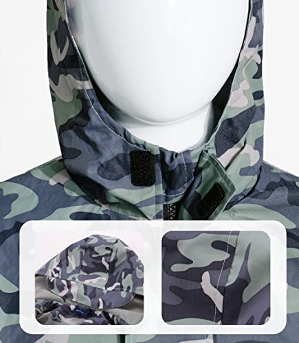 YoungSoul Kids Camo Printed Raincoat Boys Fleece Lined Waterproof Jacket with Hood Grey Green 5-6 Years/Label M