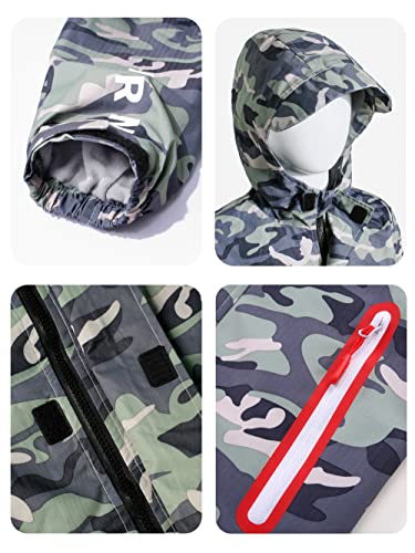 YoungSoul Kids Camo Printed Raincoat Boys Fleece Lined Waterproof Jacket with Hood Grey Green 5-6 Years/Label M