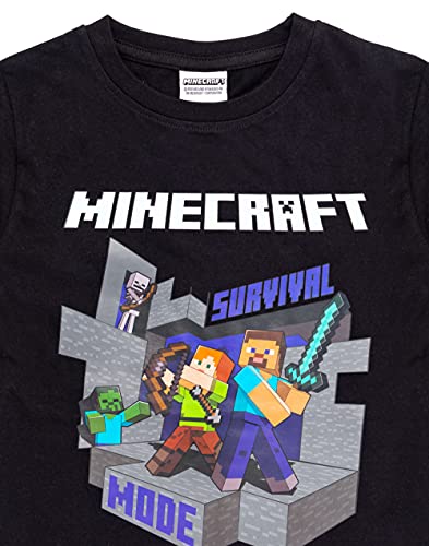 Minecraft T Shirt Boys | Kids Survival Mode Sword Short Sleeve Black Top | Steve Alex Childrens Game Merchandise 7-8 Years