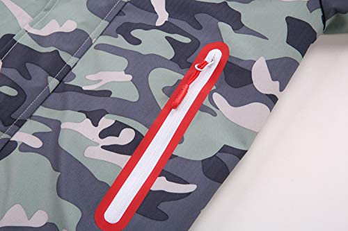 YoungSoul Kids Camo Printed Raincoat Boys Fleece Lined Waterproof Jacket with Hood Grey Green 5-6 Years/Label M