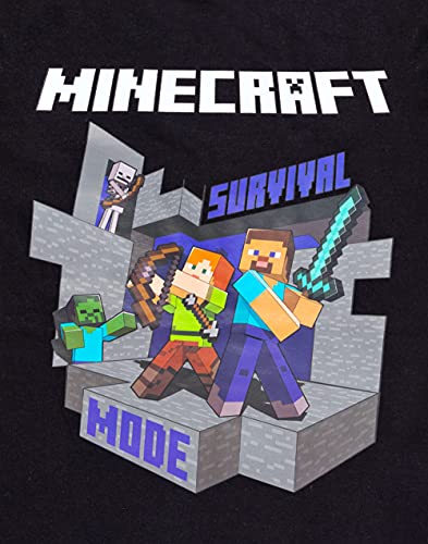 Minecraft T Shirt Boys | Kids Survival Mode Sword Short Sleeve Black Top | Steve Alex Childrens Game Merchandise 7-8 Years