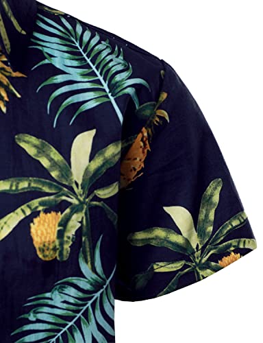 JOGAL Boys Funky Casual Short Sleeve Hawaiian Shirt Kids Floral Print Cotton Shirt Navy PineLeaf 13-14 Years
