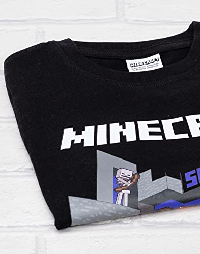 Minecraft T Shirt Boys | Kids Survival Mode Sword Short Sleeve Black Top | Steve Alex Childrens Game Merchandise 7-8 Years