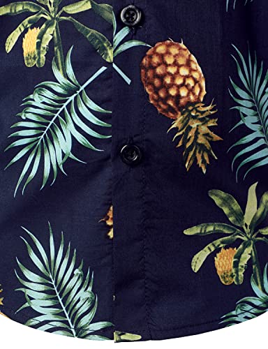 JOGAL Boys Funky Casual Short Sleeve Hawaiian Shirt Kids Floral Print Cotton Shirt Navy PineLeaf 13-14 Years