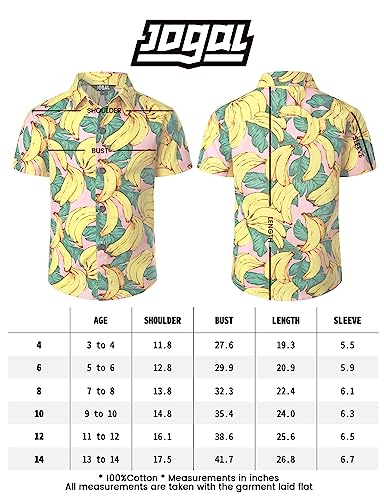 JOGAL Boys Funky Casual Short Sleeve Hawaiian Shirt Kids Floral Print Cotton Shirt Navy PineLeaf 13-14 Years