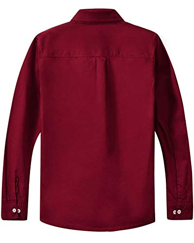 Spring&Gege Boys Long Sleeve Uniform Cotton Twill Button Down Shirt for Children Burgundy Size 13-14 Years