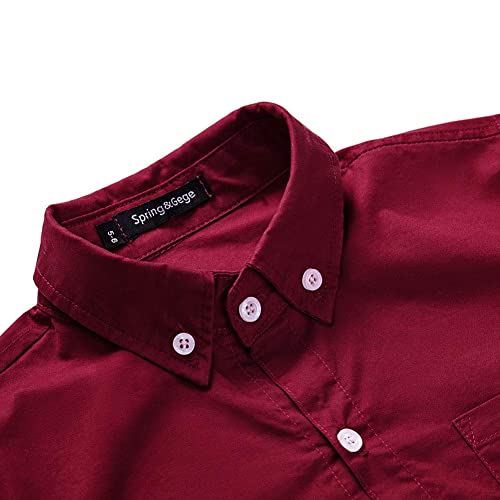 Spring&Gege Boys Long Sleeve Uniform Cotton Twill Button Down Shirt for Children Burgundy Size 13-14 Years