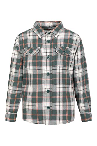 Mountain Warehouse Flannel Kids Check Shirt - Brushed Flannel Check Shirt, 2 Twin Chest Pockets Girls Top, Buttoned Boys Shirt, Warm & Cosy - for Walking, Travelling Green 11-12 Years