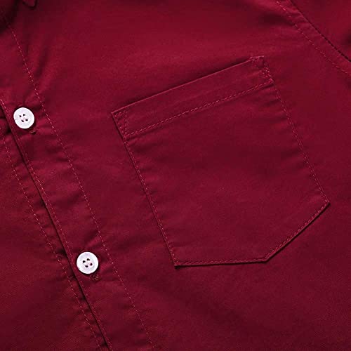 Spring&Gege Boys Long Sleeve Uniform Cotton Twill Button Down Shirt for Children Burgundy Size 13-14 Years