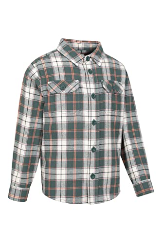 Mountain Warehouse Flannel Kids Check Shirt - Brushed Flannel Check Shirt, 2 Twin Chest Pockets Girls Top, Buttoned Boys Shirt, Warm & Cosy - for Walking, Travelling Green 11-12 Years
